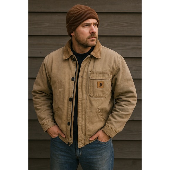 Carhartt Tan Sandstone Duck Chore Coat Mens XL Tall Vtg American Workwear Rugged